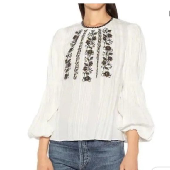 Ulla Johnson White Blouse with Black Embroidery - Picture 1 of 10